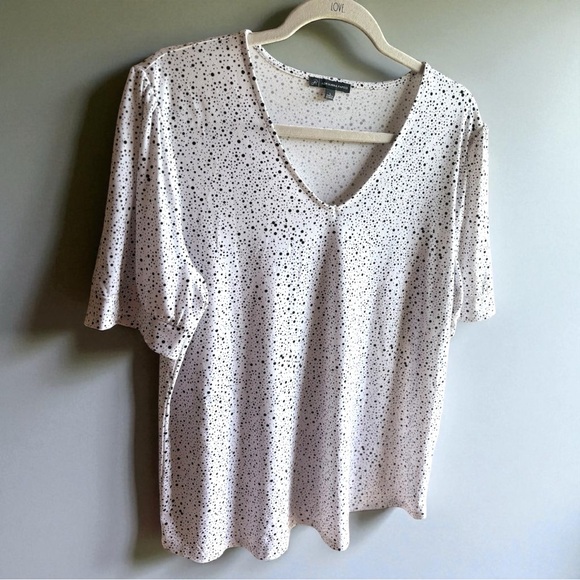 Adrianna Papell Black White Poke-a-dot Short Sleeve Size Large Blouse - Picture 4 of 6